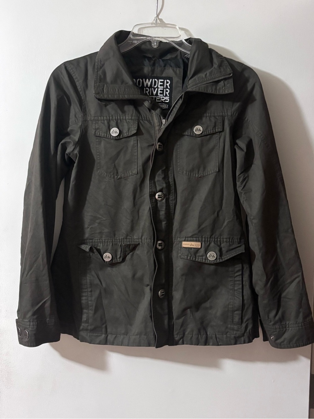 Powder River Outfitters Olive Green Cotton Utility Field Jacket Snap Front Small